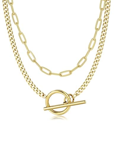 Image of ADRAMATA Gold Necklaces for Women Layered 14K Gold Plated Necklace Set Trendy Cuban Link Paperclip Chain Toggle Clasp Necklace (Silver/Gold)