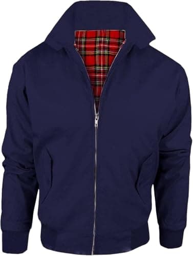 Image of WearAll Harrington Jacket Adults Unisex Mens Ladies Womens Vintage Classic Retro Scooter 1970'S Bomber MOD Skin Tartan Lining Coat Top Navy Size 4XL