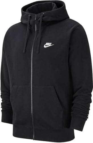 Image of NIKE Mens M Nsw Club Hoodie Fz Ft Sweatshirt, Black/Black/White, S EU