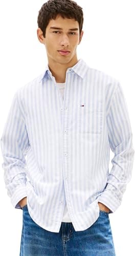 Image of Tommy Jeans Men's TJM Reg Oxford Shirt Ext DM0DM22790 L/S, Blue (Blue Twilight Stripe), XL