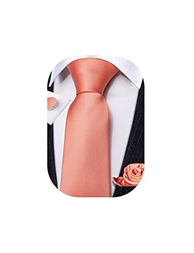 Image of Barry.Wang Coral Pink Ties Solid Color Tie for Wedding Business Set