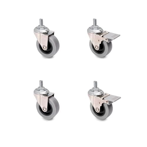 Image of Emuca - Pack of 4 grey swivel castors for furniture (2 with brake and 2 without brake) 50mm(1,96 inch) diameter with M8x15 bolt and ball bearings
