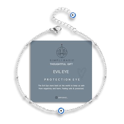 Image of SIMPLÍ BASIC 925 Sterling Silver Evil Eye Bracelet – Adjustable Sterling Silver Beaded Bracelet with Evil Eye Charm | Ladies Silver Jewellery Gift for Women & Girls|Mother’s Day & Anniversary Present