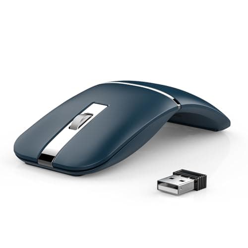Image of Bluetooth Wireless Arc Travel Mouse, Dual Model (2.4G+BT5.1) Rotating Foldable Mouse for Microsoft, Rechargeable Slim Portable Mice for Laptop, Notebook, PC, MacBook, Chromebook - Sapphire Blue