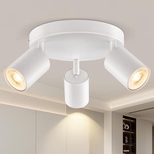 Image of 3 Way Spotlight Ceiling Lights Adjustable, Matt White Round Spot Lights GU10 Industrial Spotlights Fitting Rotatable, GU10 LED Ceiling Light, Ceiling Spotlight Indoor for Hallway, Bulb Not Included