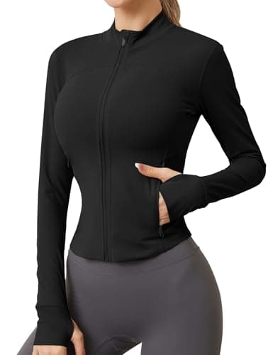 Image of IECCP Women Activewear Gym Running Yoga Tops Long Sleeve Workout T-Shirts Clothes Zip Breathable Sports Active Wear Black S