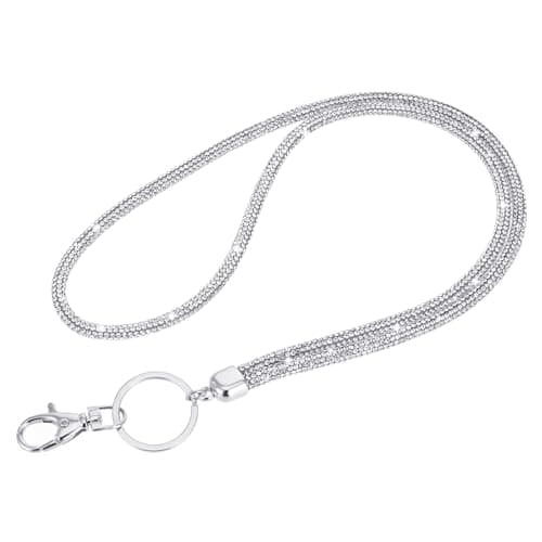 Image of Styquenzer Bling Lanyard, 31.5'' White Lanyards for Women Rhinestone Office Lanyard Round Crystal Neck Strap Lanyards with Metal Clasp & Keyring for Id Badge Holder Id Card Keys Strap (White)