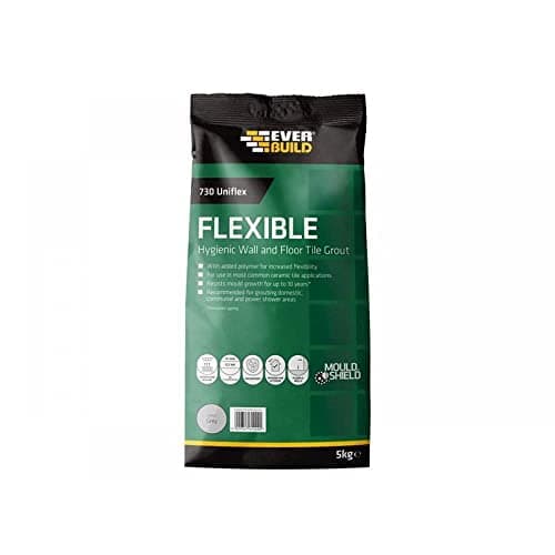 Image of Everbuild 730 Universal Flexible Hygienic Wall and Floor Tile Grout – For Use With Joints Up to 15mm Wide – Grey – 5kg
