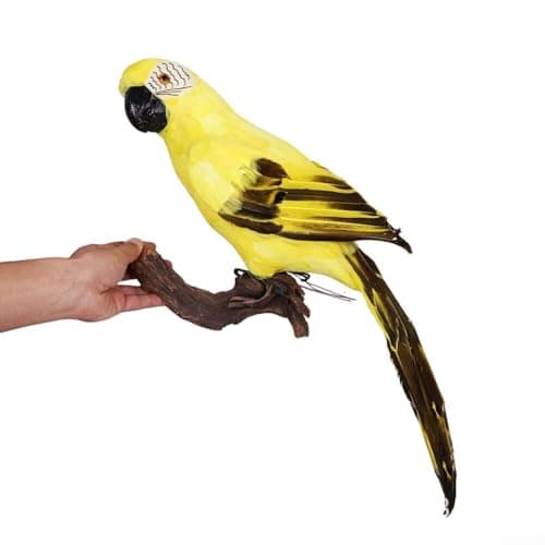 Image of Artificial Parrot Prop - Realistic Fake Feathered Bird Model with Foam Core for Garden Décor - Christmas Trees - Halloween Costumes & Photo Shoots - 45cm Green Yellow Pink(Yellow)