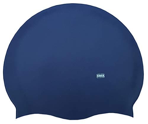 Image of CHEX Branded Stretchy Silicone Unisex Women Men One Piece Swimming Hat Swim Cap Plain Fluo Dark Pastel Colours One Size Adults 8+ Years Easy Pull On Swim Hat (Navy Blue)