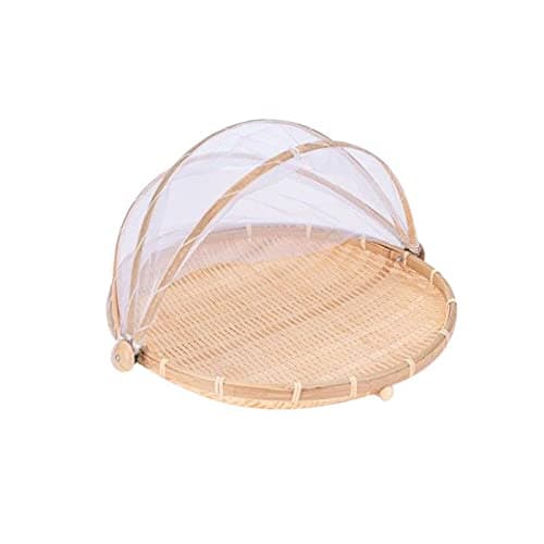 Image of Xshelley round bamboo tent basket with lid, vegetables/fruits, bread, storage basket (30cm in diameter)