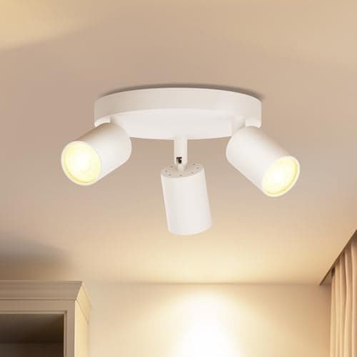 Image of LVWIT GU10 Circular Ceiling Light,Kitchen Lights Ceiling,White Light Fittings Ceilings,3 Way Ceiling Spotlight Fitting,GU10 Base Spot Lights for Kitchen Lounge Bedroom Dining Room(Bulb Not Included)