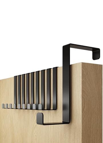 Image of 4smile Over Door Hook Set of 10 – Black Coat Hooks for Leaf Depth 3.6 cm (1.4") + 4.6 cm (1.8"), Sturdy Hangers for Clothes, Wreath Hanger