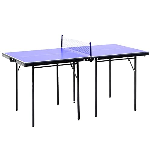 Image of HOMCOM Folding Mini Compact Table Tennis Top Ping Pong Table Set Professional Net Games Sports Training Play Blue