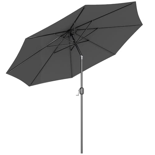 Image of Outsunny 3(m) Garden Parasol Umbrellas, Outdoor Sun Shade with 8 Ribs, Tilt and Crank Handle for Balcony, Bench, Garden, Dark Grey