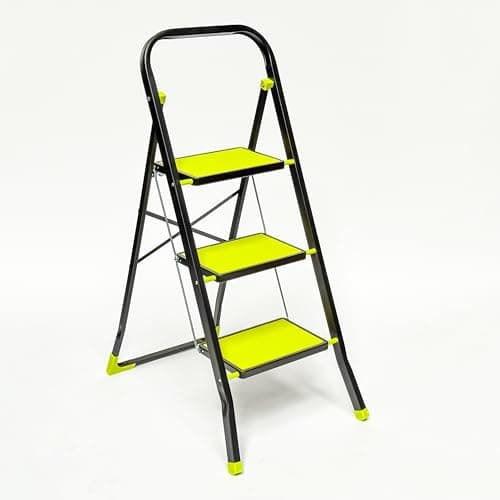 Image of StepIt 3-Step Ladder Steel - Heavy Duty Foldable Stepladder & Stepstool for Home Kitchen DIY Garden | Wide Anti-Slip Steps for Adults Elderly | Compact Space Saving 150kg Capacity Folding