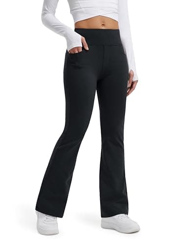Image of Libin Women's Fleece Lined Flared Leggings Water Resistant High Waisted Thermal Winter Yoga Bootcut Trousers with Pockets 29",Black L