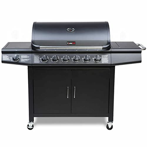 Image of CosmoGrill Pro Deluxe 7 Gas Burner 6+1 Barbecue Grill Steel Warming Rack, Side-Burner, Built-in Temperature Gauge for Home Garden Party Outdoor Cooking (Black)