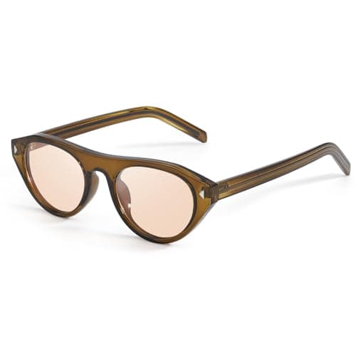 Image of TJUTR Oval Cat Eye Sunglasses for Women, 90s Trendy Retro Oval Sunglasses, Cateye Frame with UV Protection for Driving Travel
