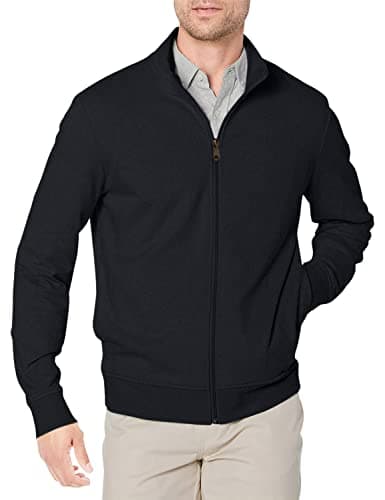 Image of Amazon Essentials Men's Lightweight French Terry Full-Zip Mock Neck Sweatshirt, Black, M