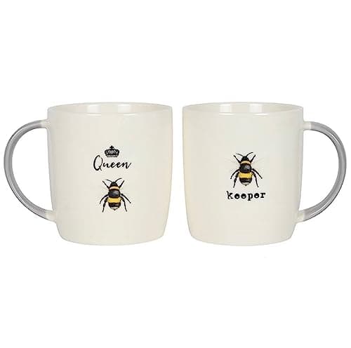 Image of Jones DP_41538 Mug Set | Queen Bee Keeper | H9cm x W11cm x D11cm | Pack of 2, Cream