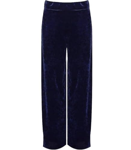 Image of Womens Velour Velvet Pocket Palazzo Ladies Full Length Elasticated Waist Wide Leg Pocket Velvet Palazzo Bottom Christmas Wear Winter Warm Wear Fancy Party Xmas Trouser Plus Size Navy
