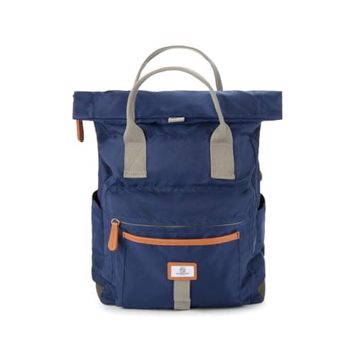 Image of SEVENTEEN LONDON – Modern 100% Recycled Nylon Fold Roll Top Backpack in a Classic Slim Minimalist Design – Fits Laptops up to 15" - 'Holland Park' (Navy)