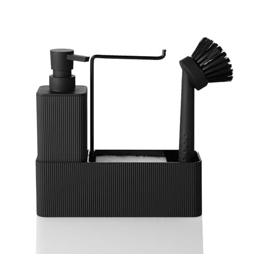 Image of Kitchen Soap Dispenser Set, Washing Up Liquid Dispenser Black, Dish Soap Dispenser for Kitchen Washing Up Organiser with Brush Sponge Dishcloth Rack (Black, 4 in 1)