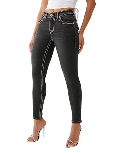 Image of True Religion Women's Jennie Mid Rise Skinny Jeans – Big T Stitching & Flap Back Pockets, Harmony Night, 30