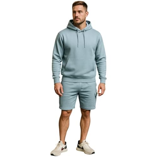 Image of Urban Road Men’s Tracksuit Set – Casual Pullover Hoodie & Cargo Shorts Co-ord Set | Sports Gym Everyday Comfort Top & Bottom