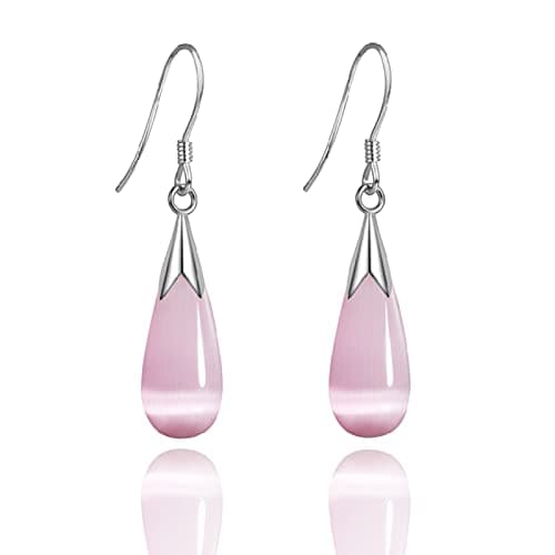 Image of Natural White Opal Earrings in Sterling Silver,925 Sterling Silver Earrings for Women,Long Dangle Drop Earrings for Women Teen Girls (pink)