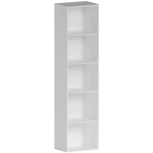 Image of Vida Designs Oxford 5 Tier Cube Bookcase White - Modern Space-Saving Wooden Shelving Display Storage Unit - Freestanding - H132xW32xD24cm - Ideal for Living Room, Bedroom or Office