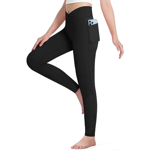 Image of KAKU NANU Girls Leggings Black High Waisted Leggings with Pockets Sports Gym Black Yoga Pants 12 13 Years