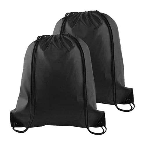 Image of LeeQunQ 2 PCS Black Drawstring Gym Bags, Bags Sports Cinch Sack String Bags, Backpack Bulk Swimming String Bag, for Women Men Trainer Swimming Bag Travel Beach School Holidays Suitable