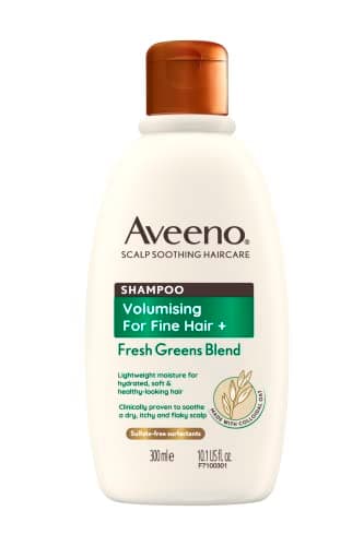 Image of Aveeno Volumising Fresh Greens Scalp Soothing Mint, Cucumber and Rosemary Shampoo for Fine Hair 300ml