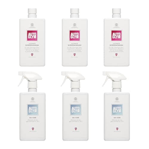 Image of Autoglym Ultimate Screenwash, 500ml, concentrated car screenwash (set of 3) upto 8L, down to -45°C & Autoglym De-Icer, 500ml Fast Acting Car de-Icer Spray (set of 3) to Quickly Clear snow,ice,frost