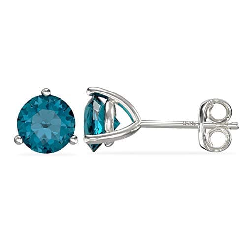 Image of Aeon Birthstone Stud Earrings - December Blue Topaz | 925 Sterling Silver & Cubic Zirconia | Polishing Cloth Included | One Pair