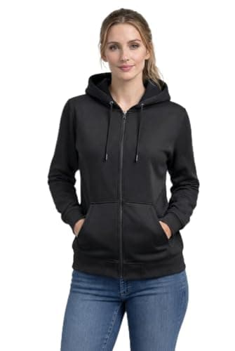 Image of Sleek Style® Ladies Plain Zip Up Hoodie Long Sleeve Sweatshirt Womens Fleece Hooded Top Soft Jumper Jacket Hoodies S-XXL (Black, XXL)