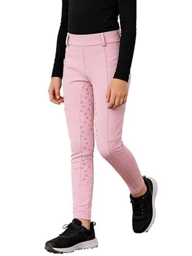 Image of HULIJA Kids Girls Horse Riding Leggings Full Seat Equestrian Pants Sports Horseback Tights Sweatpants Trousers Pink 5-6 Years