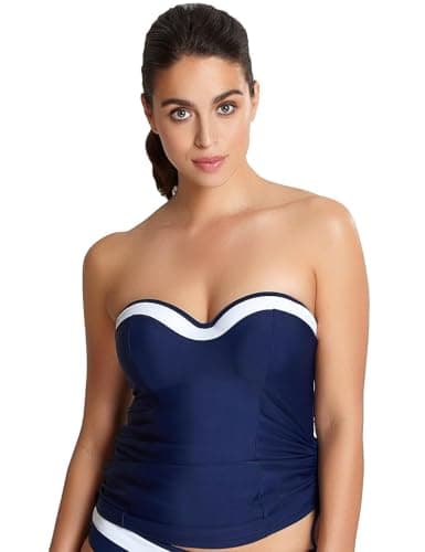 Image of Panache Women's Swim Anya Cruise Bra Sized Molded Bandeau Tankini, Navy/White, 30DD