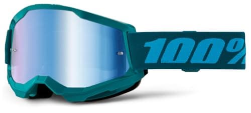Image of 100% Strata 2 Goggles | Mirrored & Clear Lens Options | MTB/MX Goggles – Anti-Fog, Sweat-Absorbing Foam, Silicone Strap | Adult Off-Road Riding Eyewear Protection (Stone, Blue Mirror)