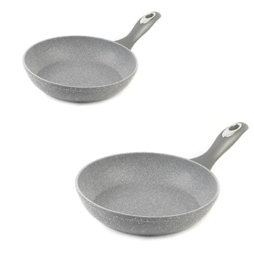 Image of Salter COMBO-6449 Marblestone 2-Piece Frying Pan Set – 20/24 cm Non-Stick Fry Pans, Induction Hob Suitable Cooking Pans, Forged Aluminium Cookware, Omelette/Egg/Pancake Pan, Little/No Oil, Grey