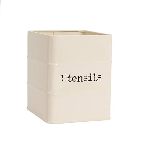 Image of Harbour Housewares Industrial Kitchen Utensil Holder - Vintage-Style Cream Metal Caddy - Powder-Coated Steel Kitchen Storage Caddy Pot for Spoons, Spatulas & Whisks