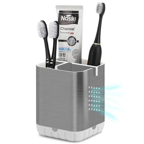 Image of BYUNER Toothbrush Holder with Drainage, Electric Toothbrush Caddy and Toothpaste Holder for Countertop Organiser Storage, Bathroom Accessory (Silver)