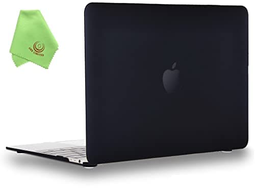 Image of UESWILL Smooth Touch Matte Hard Shell Case Cover Compatible with MacBook 12 inch with Retina Display (Model: A1534) + Microfibre Cleaning Cloth, Black