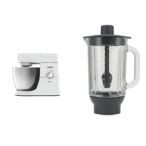 Image of Kenwood Stand Mixer for Baking, Stylish Food Mixer, with K-beater, Dough Hook, Whisk and 6.7 Litre Bowl, 1200 W, KVL4100W, White & KAH359GL Blender Attachment for Kitchen Machines