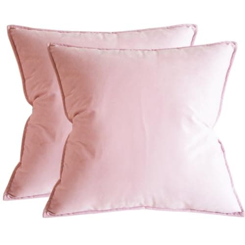 Image of Lutanky Velvet Cushion Covers 50cm x 50cm Pale Pink Decorative Square Throw Pillow Cover (Pack of 2) Soft Flanges Pillowcases for Sofa Bedroom with Invisible Zipper 20x20 Inch