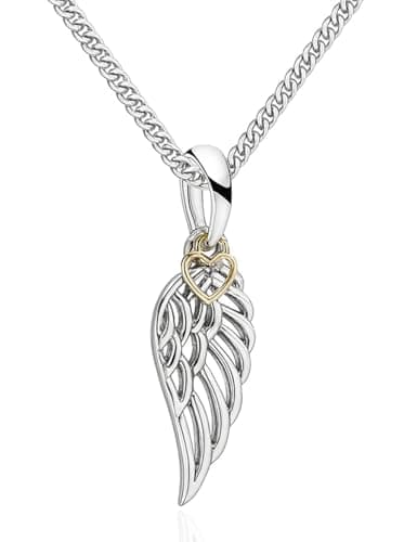 Image of Charmbar Guardian Angel Wing Feather Necklace Sterling Silver Pendant & 20" Rhodium Plated Curb Link Chain Birthday Women Her Girls - Gift Box