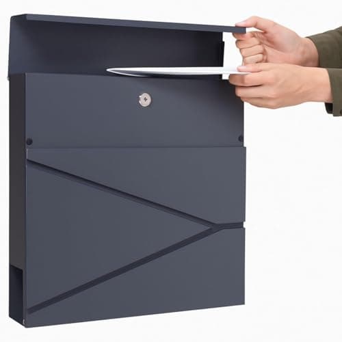 Image of Assorted Collections Wall Mounted Post Box with Newspaper Holder, Lockable with 2 Keys, Modern Design, Easy to Install, 37x10.5x37 cm (Grey)