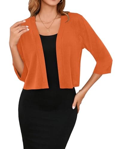 Image of TASAMO Women's Lightweight Short Sleeve Split Cardigans Versatile Summer Outerwear（Orange, Medium）